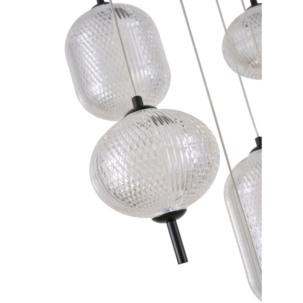 9-Light Satin Black LED Chandelier With PC Shades