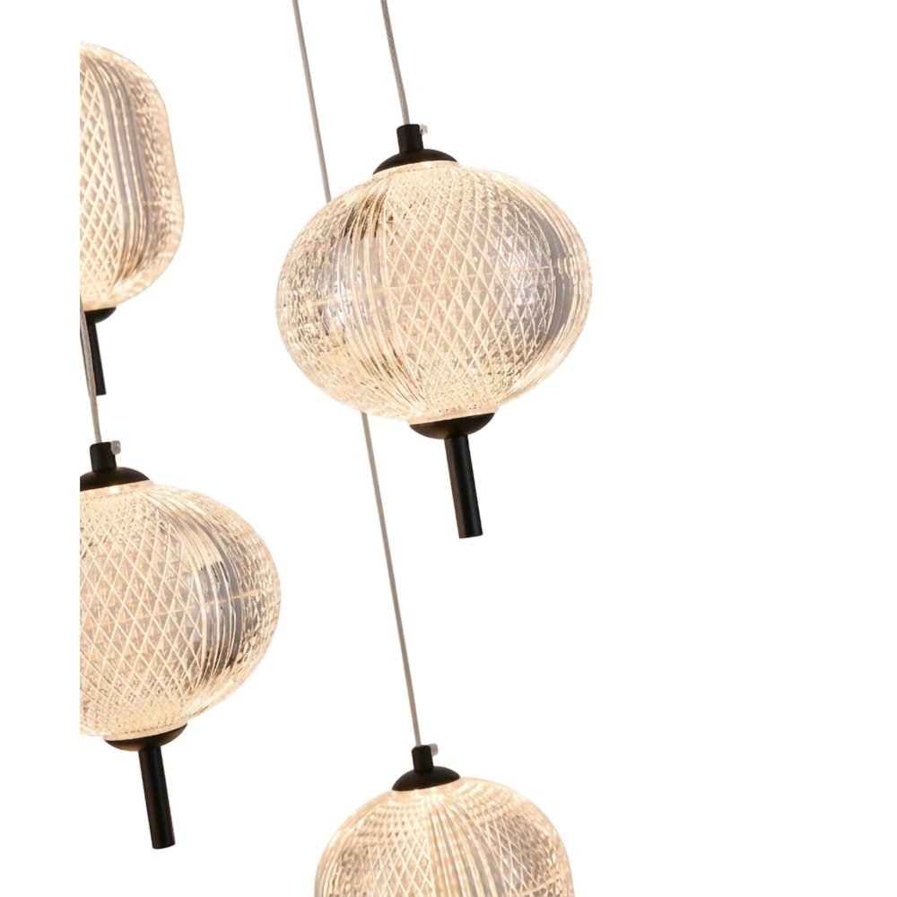 9-Light Satin Black LED Chandelier With PC Shades