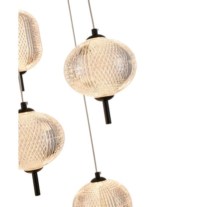 9-Light Satin Black LED Chandelier With PC Shades