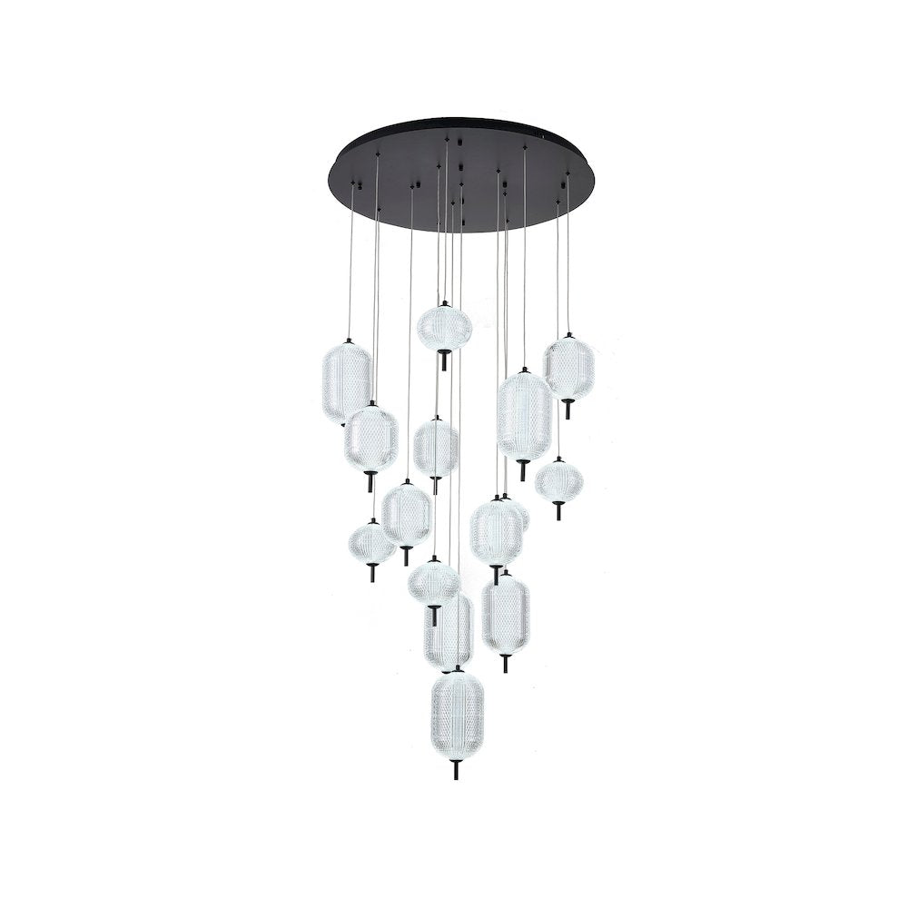 15-Light Satin Black LED Chandelier With PC Shades