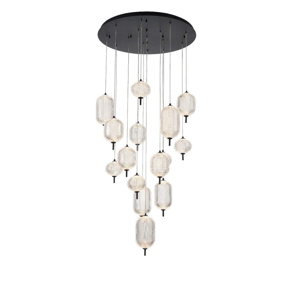 15-Light Satin Black LED Chandelier With PC Shades