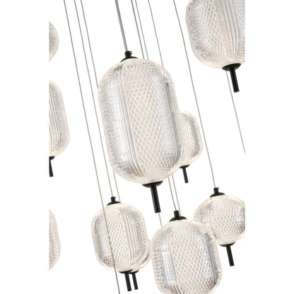 15-Light Satin Black LED Chandelier With PC Shades