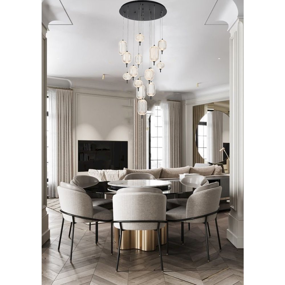 15-Light Satin Black LED Chandelier With PC Shades