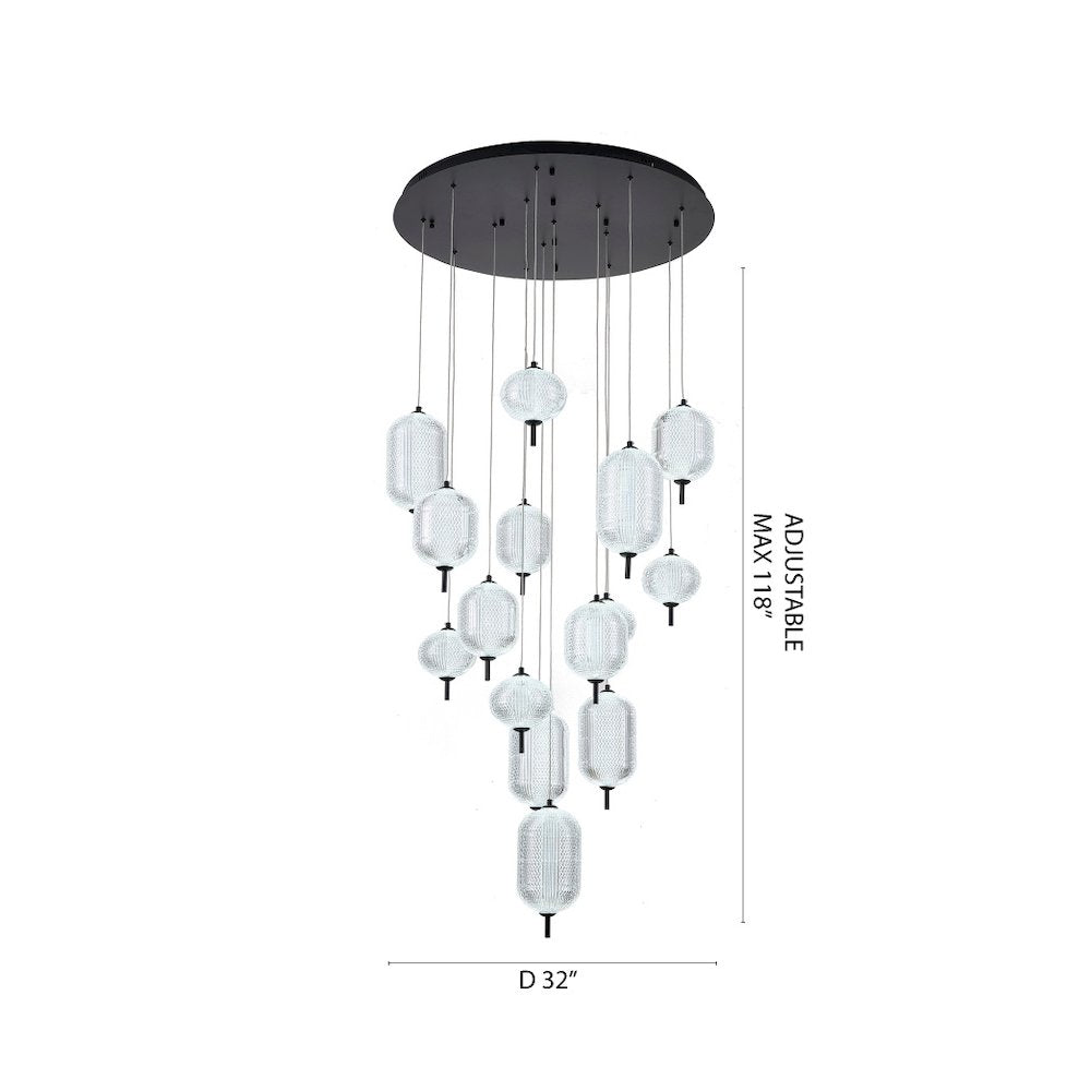 15-Light Satin Black LED Chandelier With PC Shades