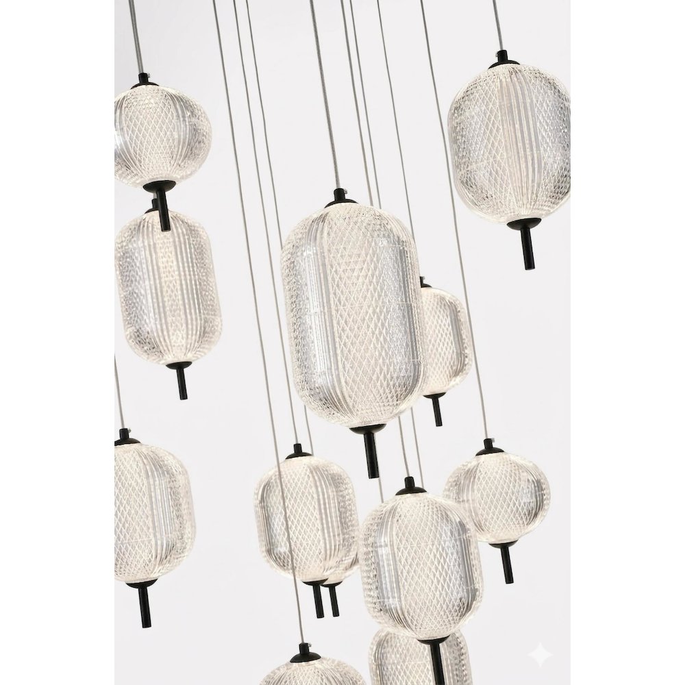 15-Light Satin Black LED Chandelier With PC Shades
