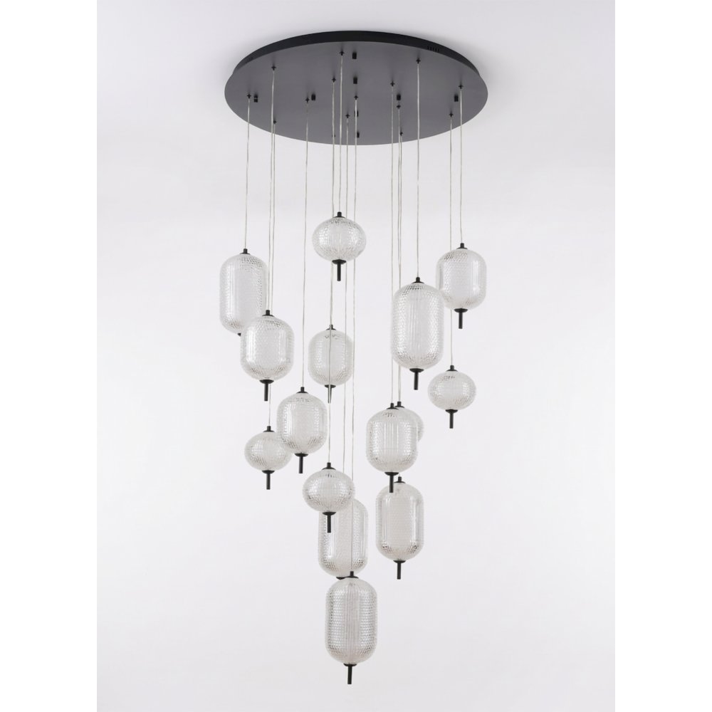 15-Light Satin Black LED Chandelier With PC Shades