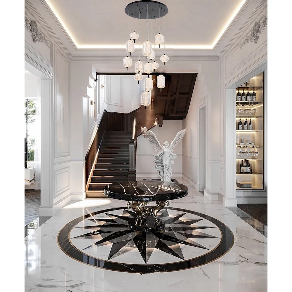 15-Light Satin Black LED Chandelier With PC Shades