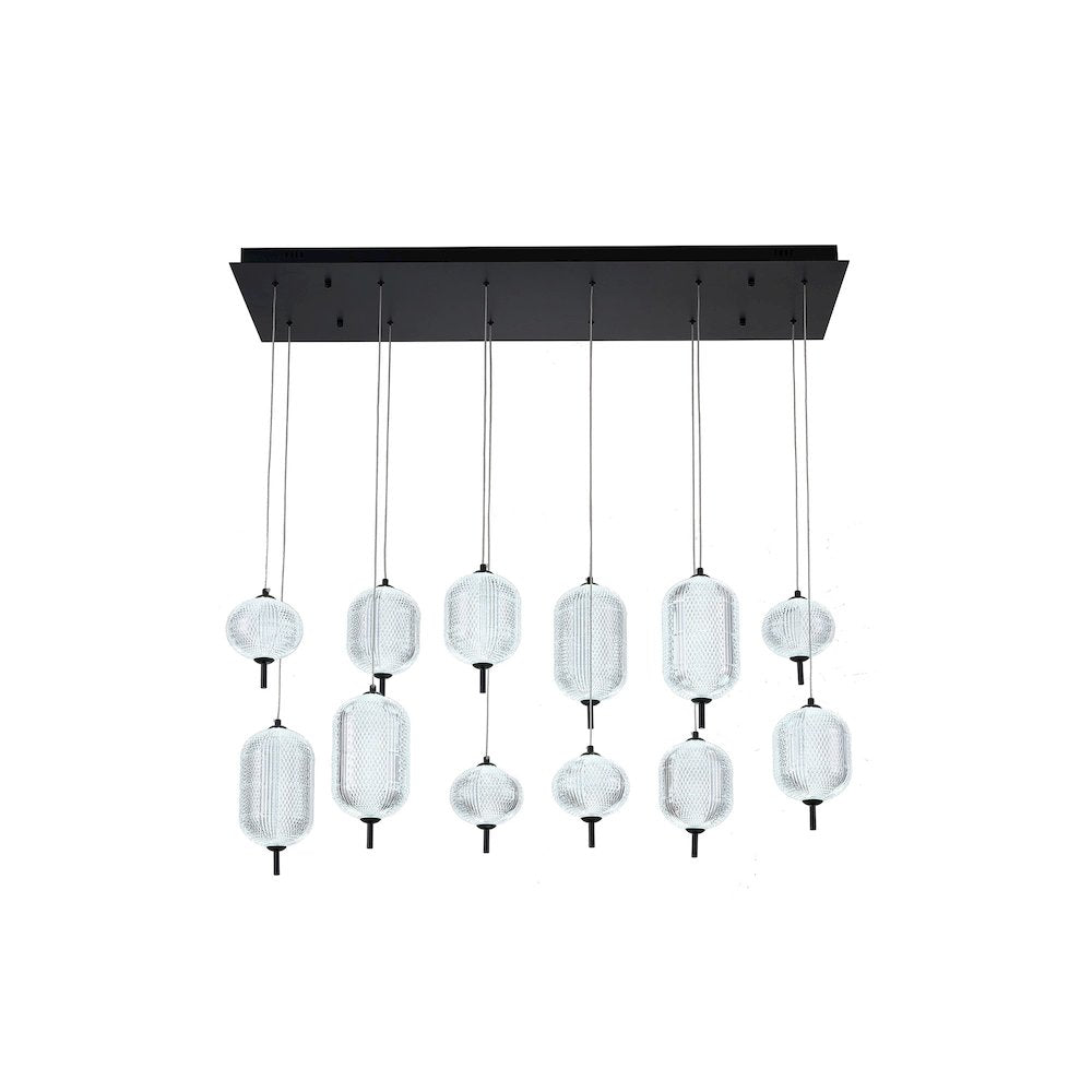 12-Light Satin Black LED Chandelier With PC Shades