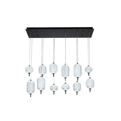 12-Light Satin Black LED Chandelier With PC Shades