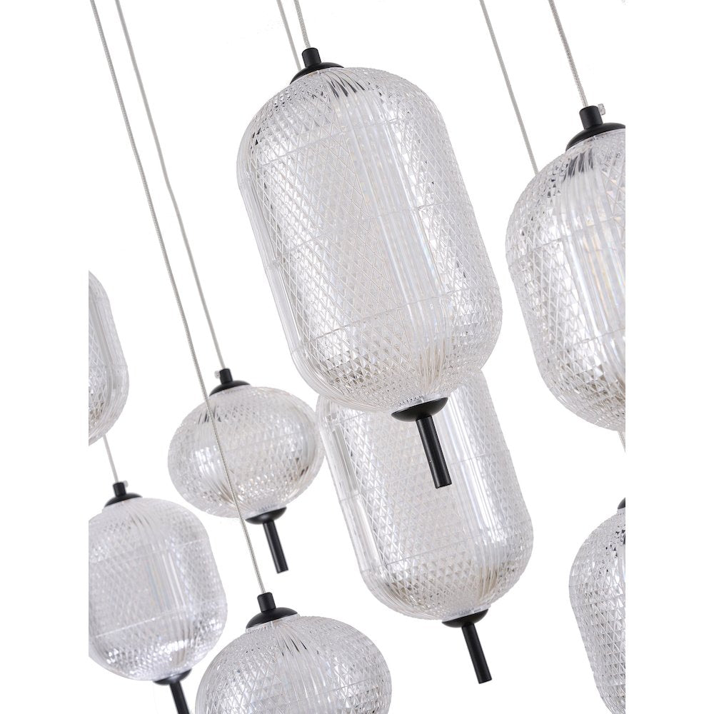 12-Light Satin Black LED Chandelier With PC Shades