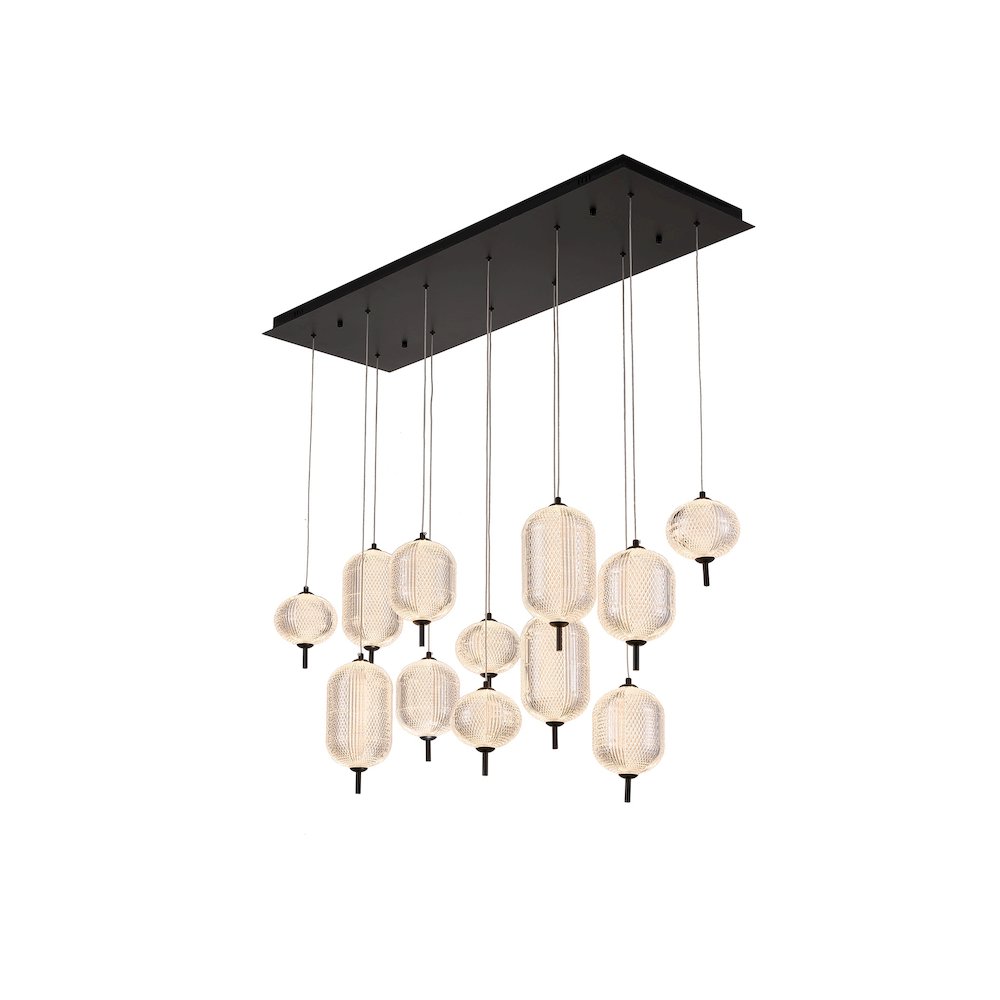 12-Light Satin Black LED Chandelier With PC Shades