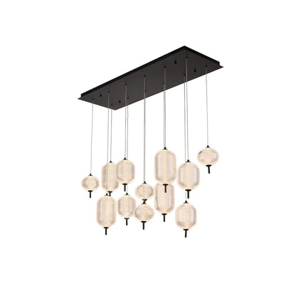 12-Light Satin Black LED Chandelier With PC Shades