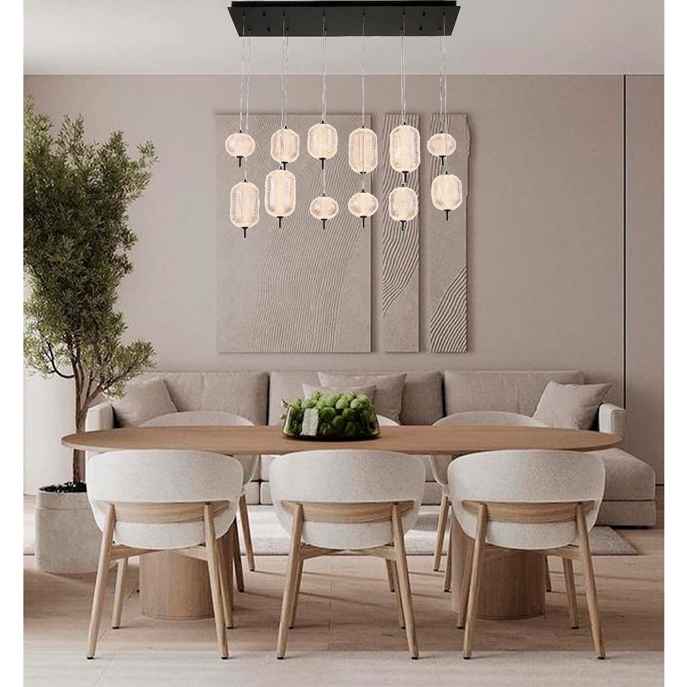 12-Light Satin Black LED Chandelier With PC Shades