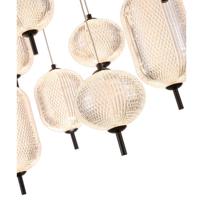 12-Light Satin Black LED Chandelier With PC Shades