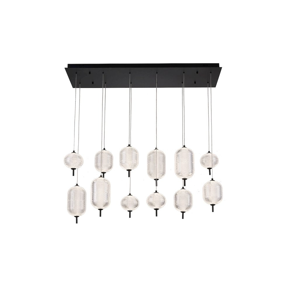 12-Light Satin Black LED Chandelier With PC Shades