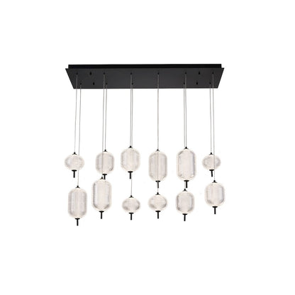 12-Light Satin Black LED Chandelier With PC Shades