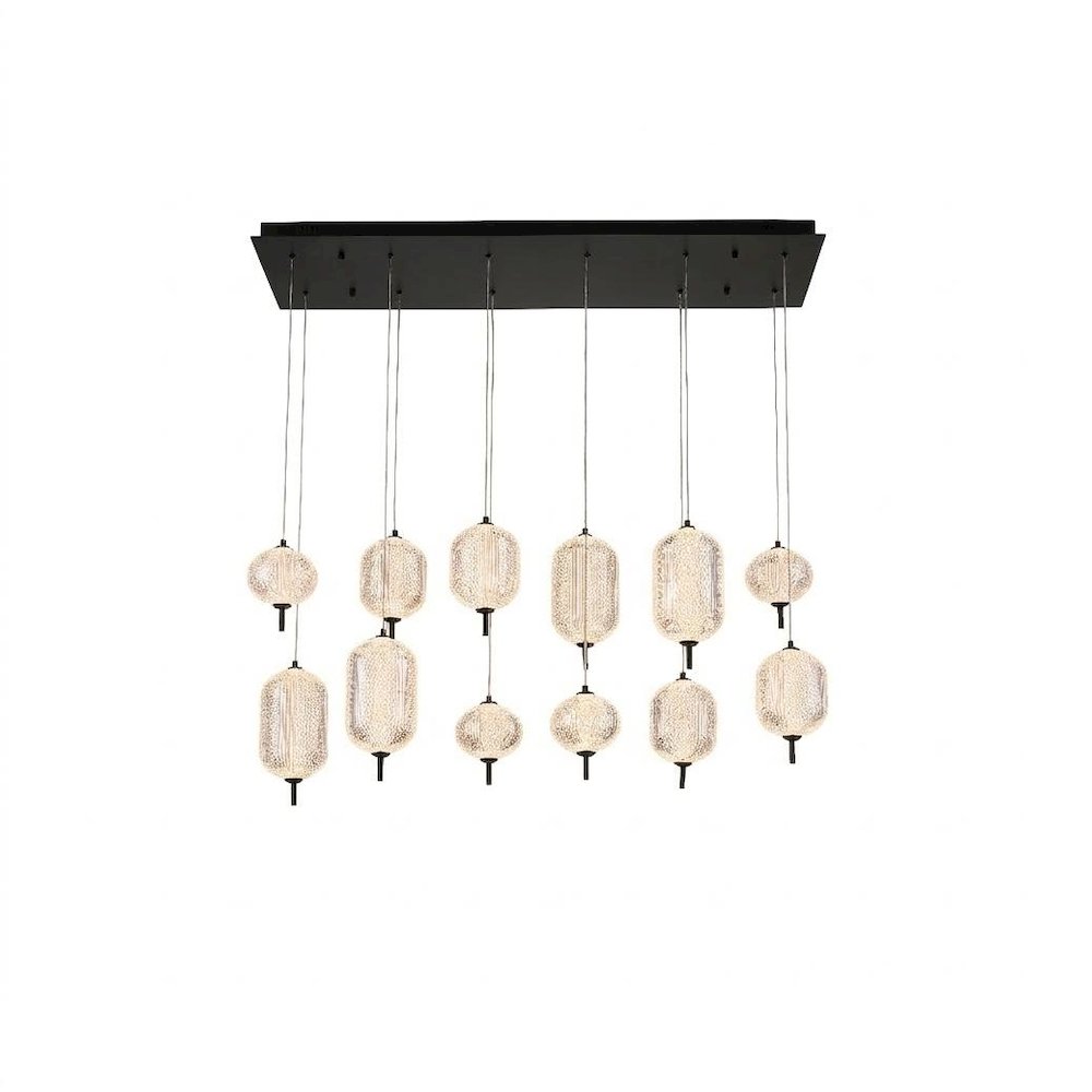 12-Light Satin Black LED Chandelier With PC Shades