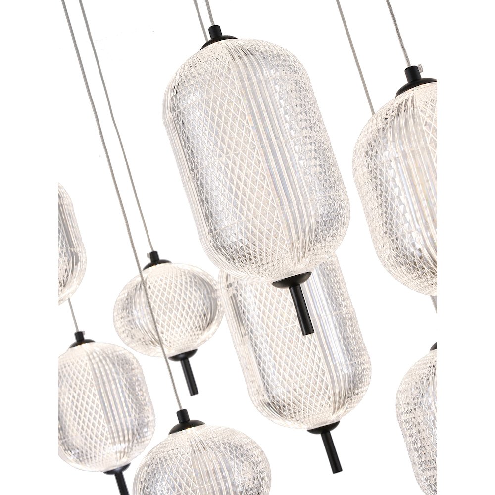 12-Light Satin Black LED Chandelier With PC Shades