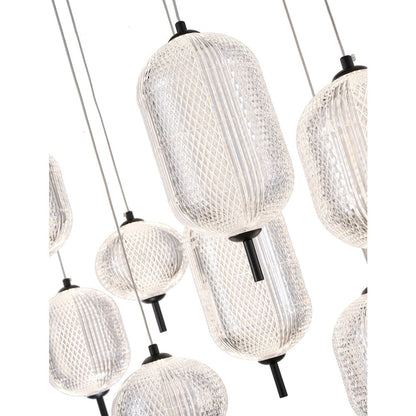 12-Light Satin Black LED Chandelier With PC Shades