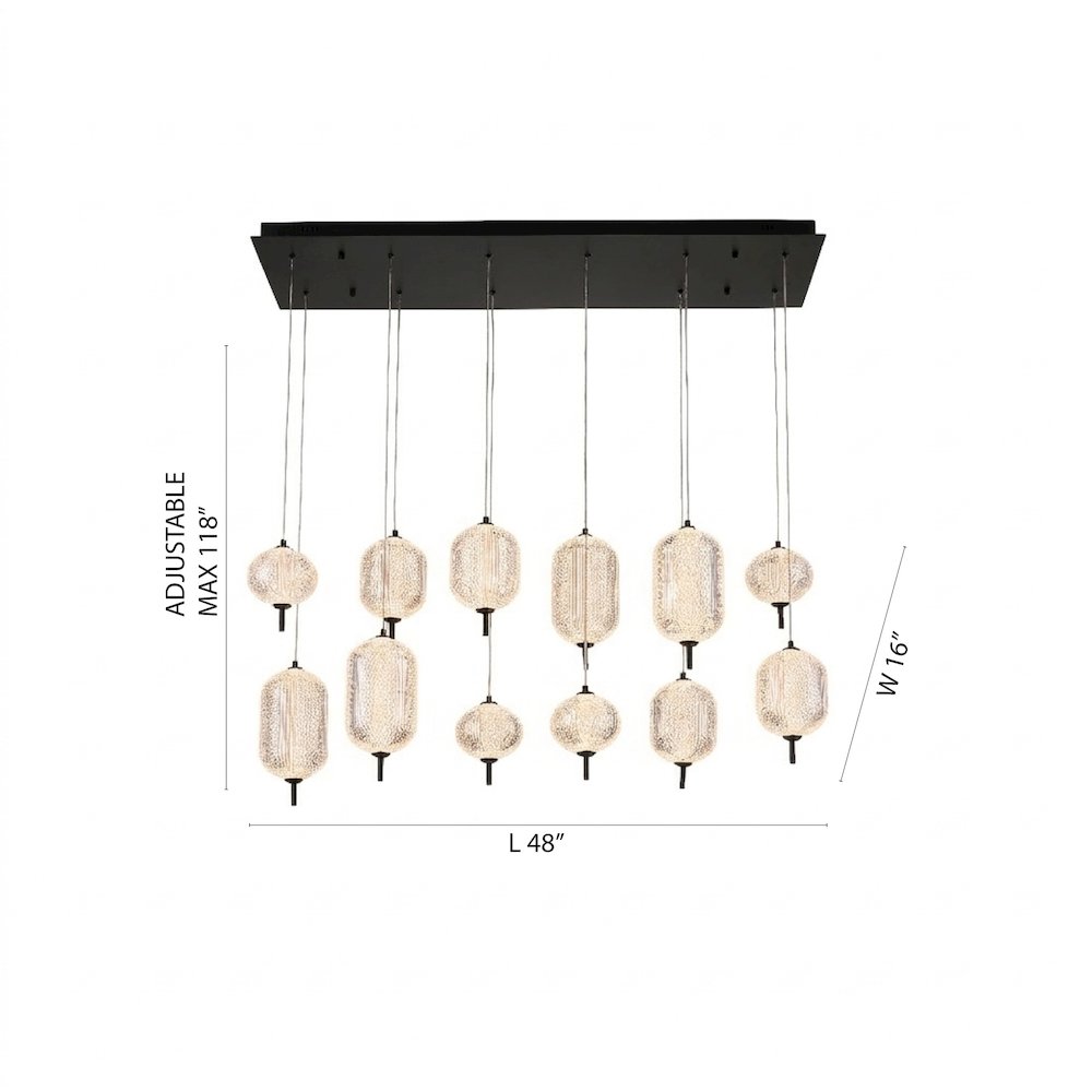 12-Light Satin Black LED Chandelier With PC Shades