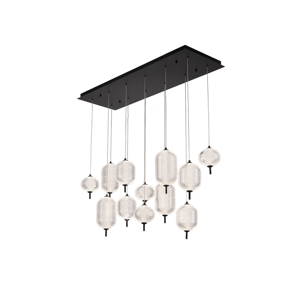 12-Light Satin Black LED Chandelier With PC Shades
