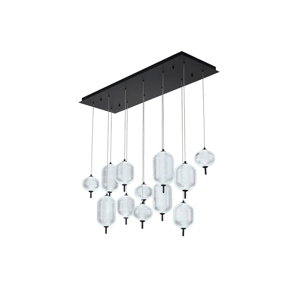 12-Light Satin Black LED Chandelier With PC Shades