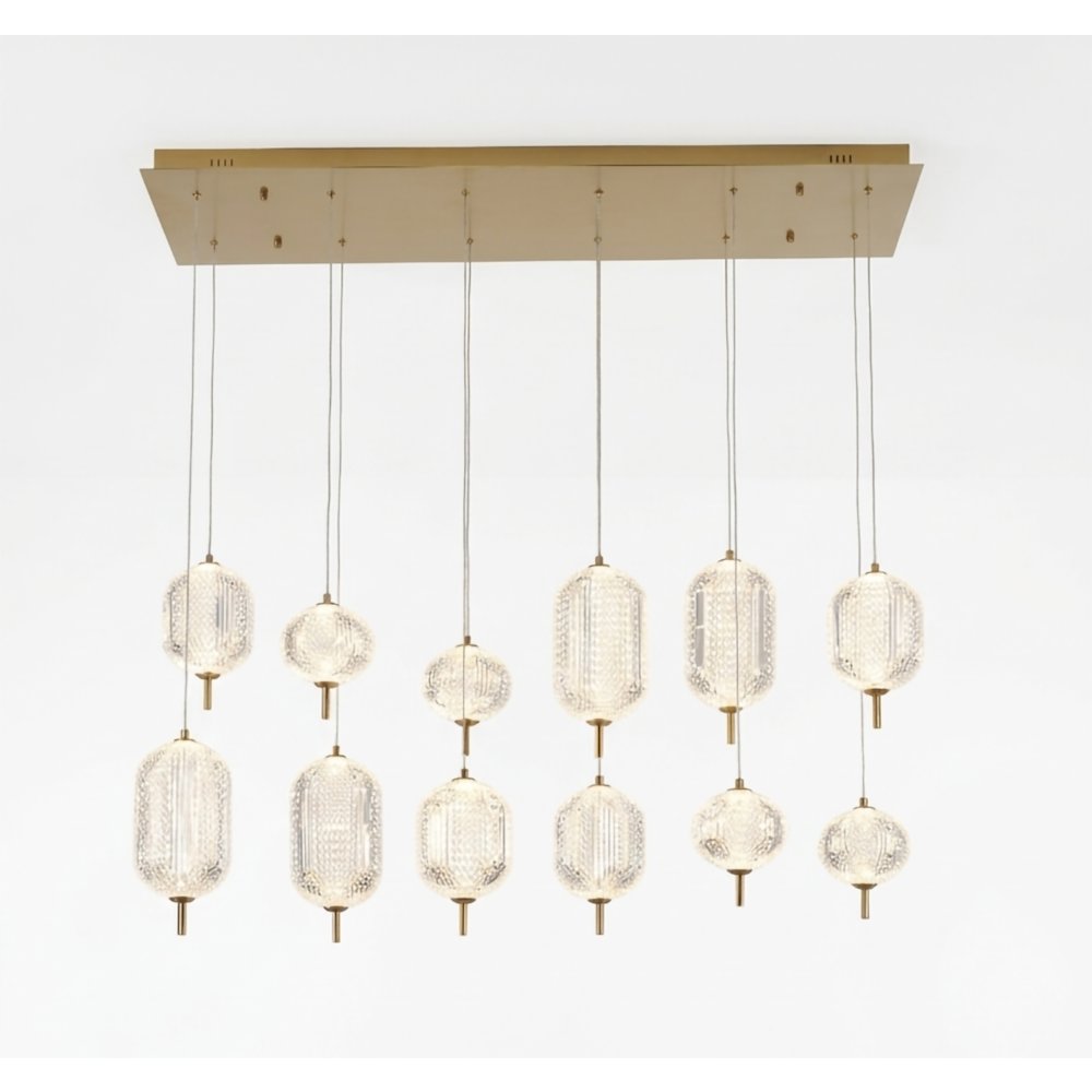 12-Light Satin Brass LED Chandelier With PC Shades