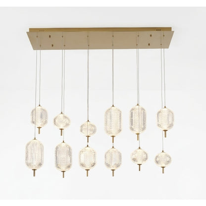 12-Light Satin Brass LED Chandelier With PC Shades