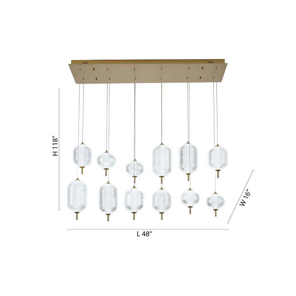 12-Light Satin Brass LED Chandelier With PC Shades
