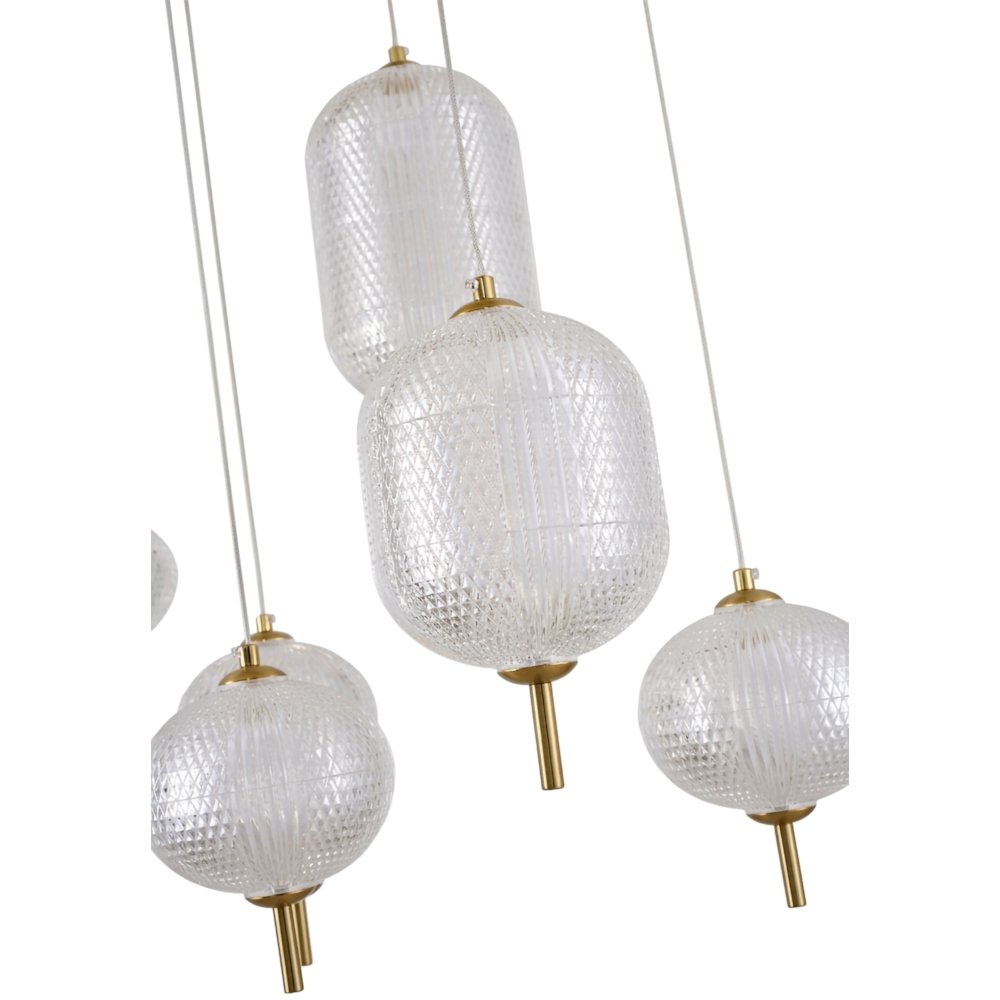 12-Light Satin Brass LED Chandelier With PC Shades