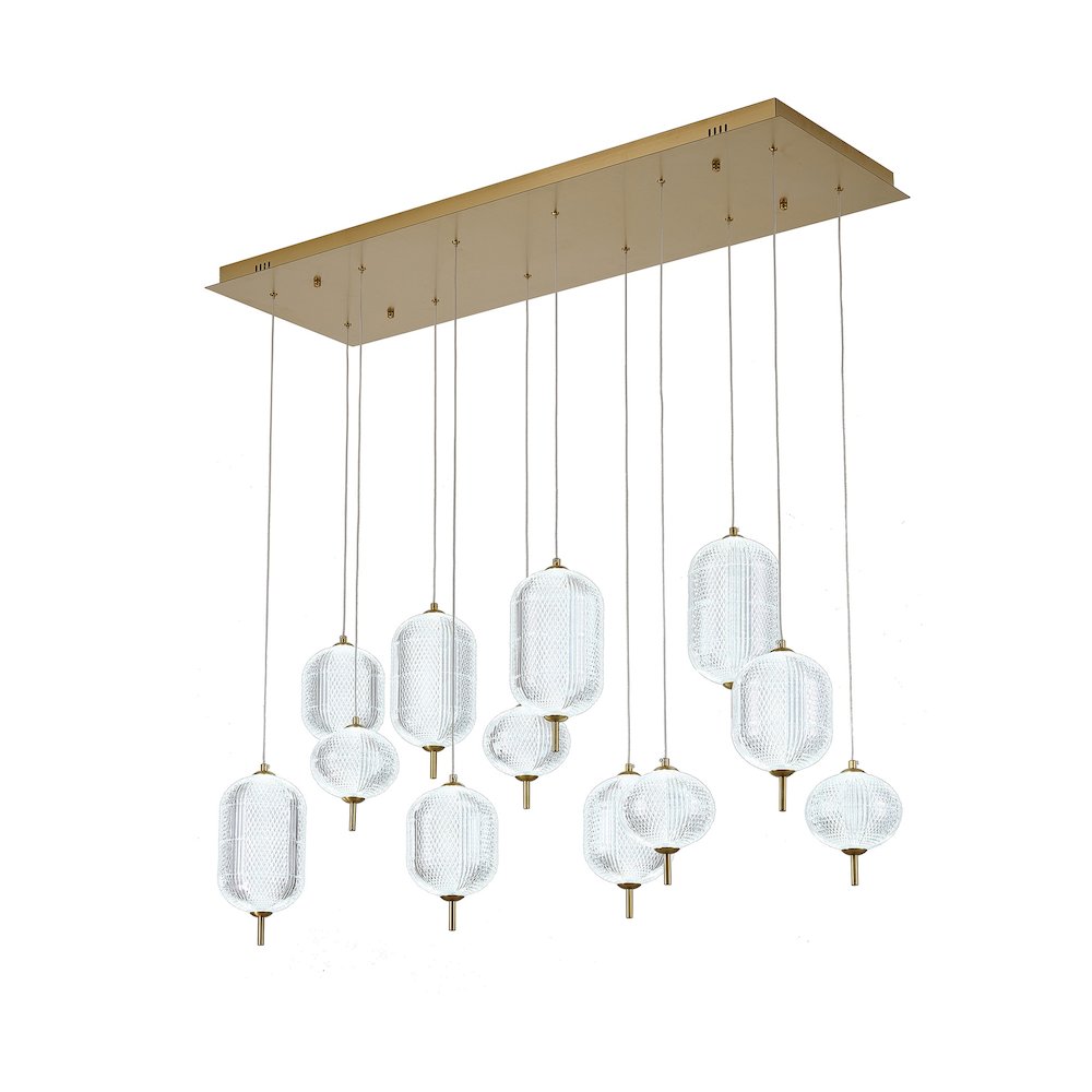12-Light Satin Brass LED Chandelier With PC Shades