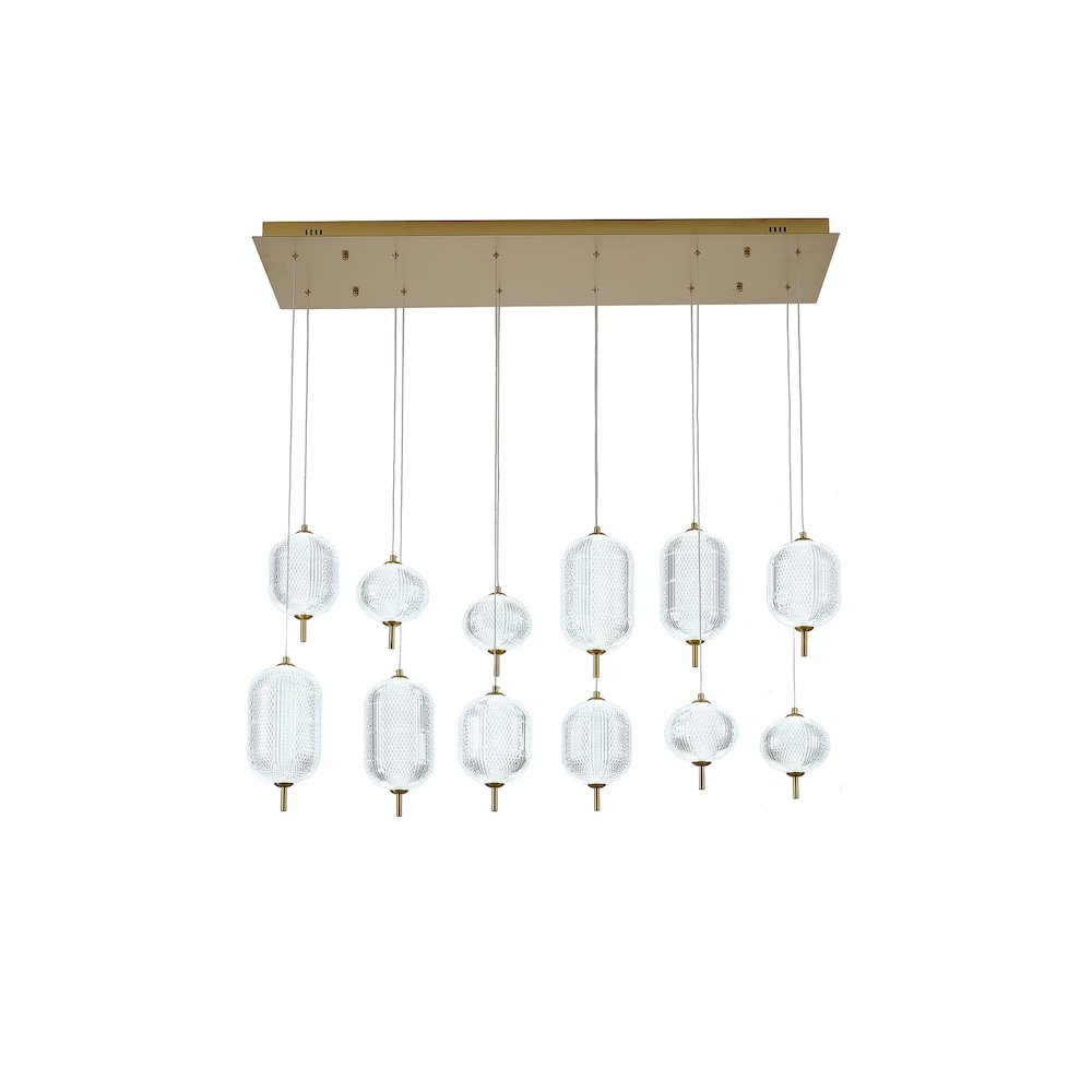 12-Light Satin Brass LED Chandelier With PC Shades