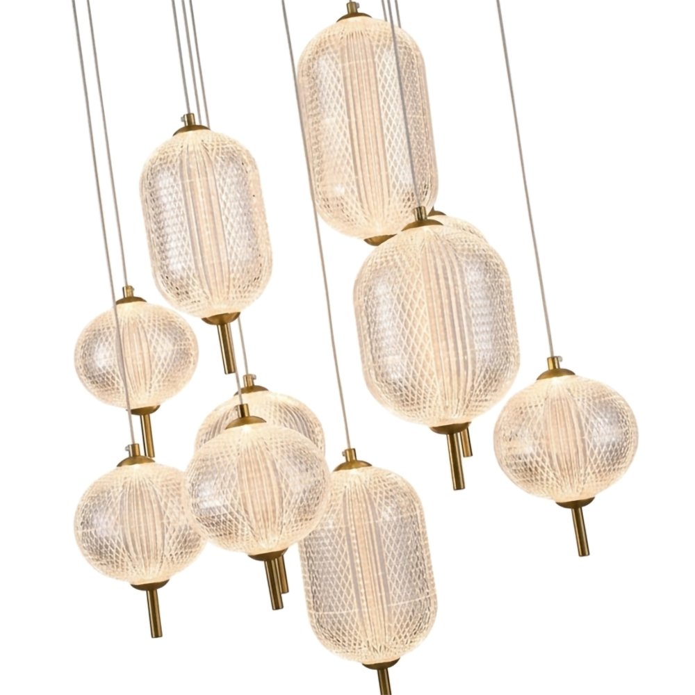 12-Light Satin Brass LED Chandelier With PC Shades