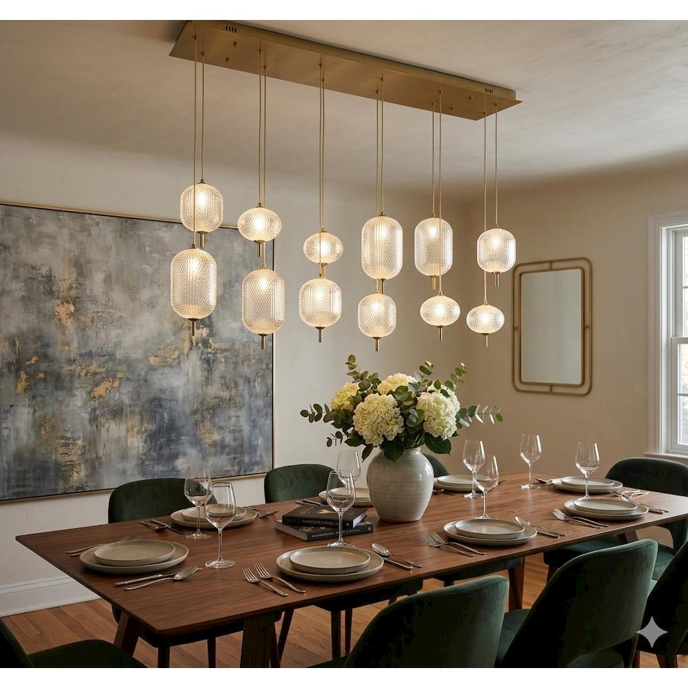 12-Light Satin Brass LED Chandelier With PC Shades