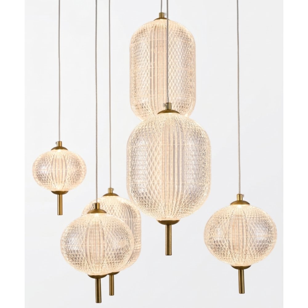 12-Light Satin Brass LED Chandelier With PC Shades