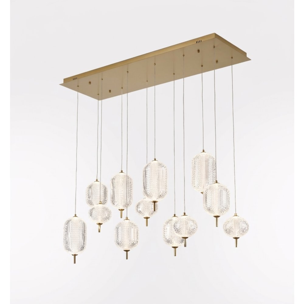 12-Light Satin Brass LED Chandelier With PC Shades