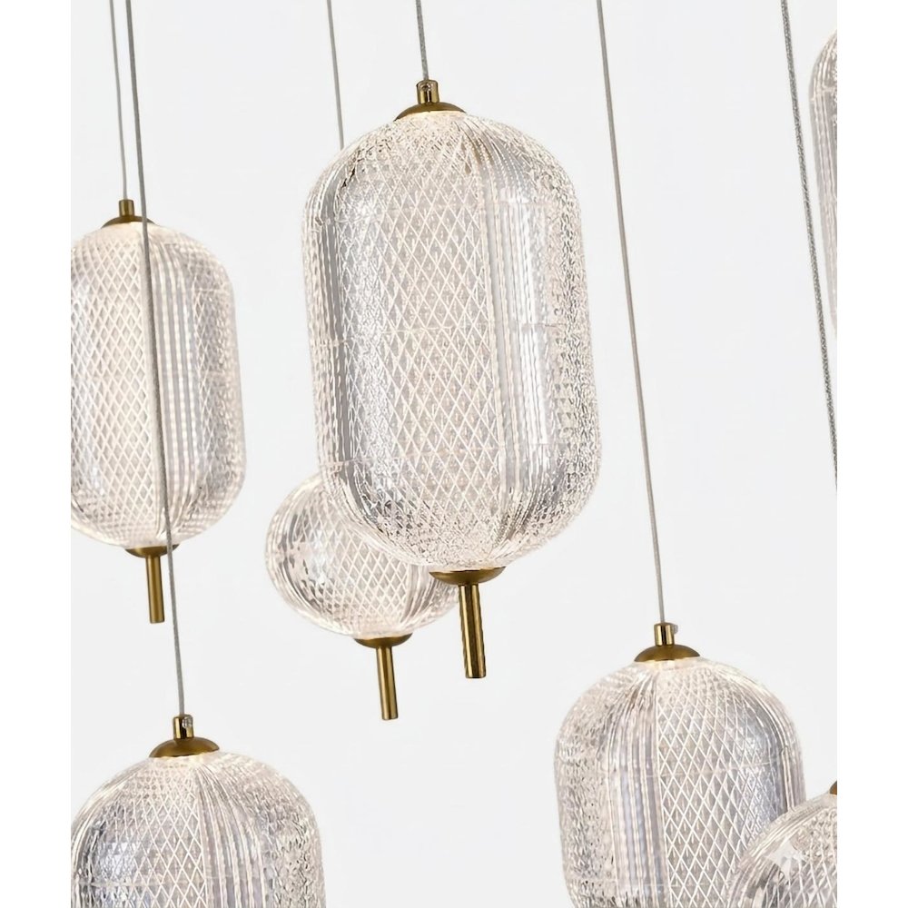 12-Light Satin Brass LED Chandelier With PC Shades