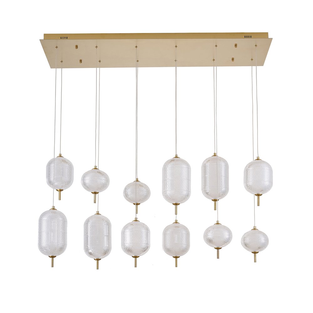 12-Light Satin Brass LED Chandelier With PC Shades