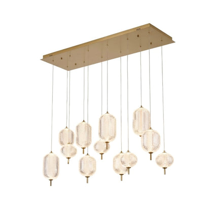 12-Light Satin Brass LED Chandelier With PC Shades