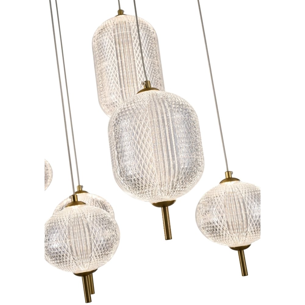 12-Light Satin Brass LED Chandelier With PC Shades