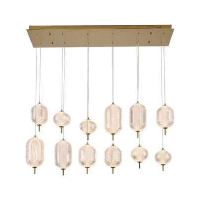 12-Light Satin Brass LED Chandelier With PC Shades