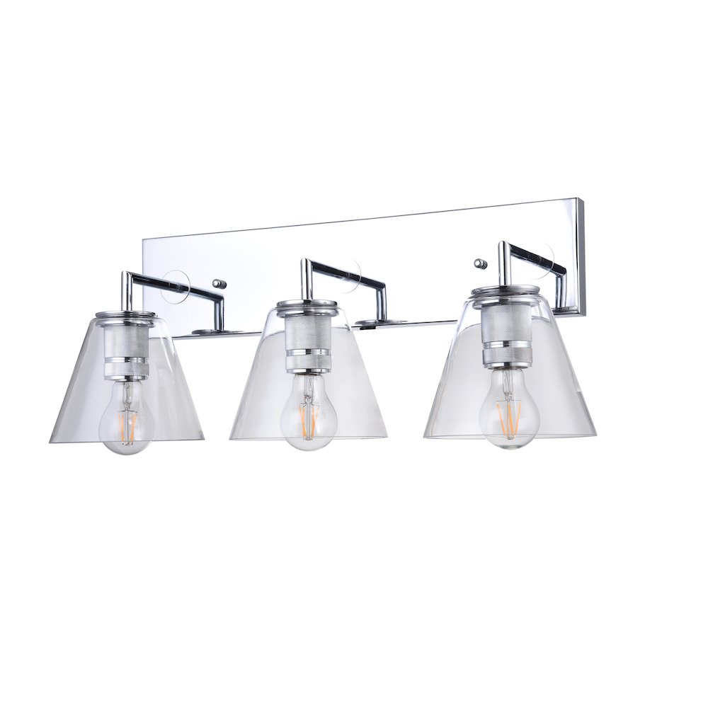 3-Light Chrome Metal Wall Sconce With Clear Glass Shades