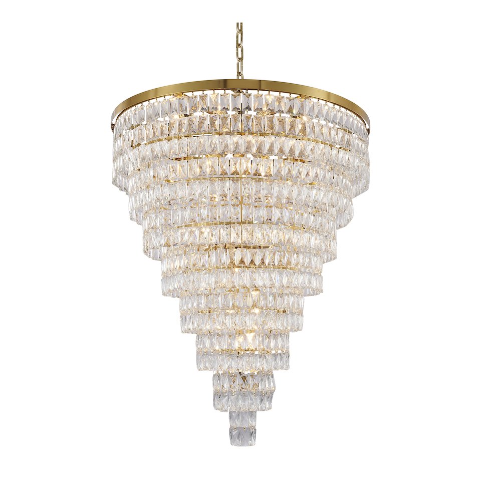 30-Light Gold Chandelier With Clear Crystals