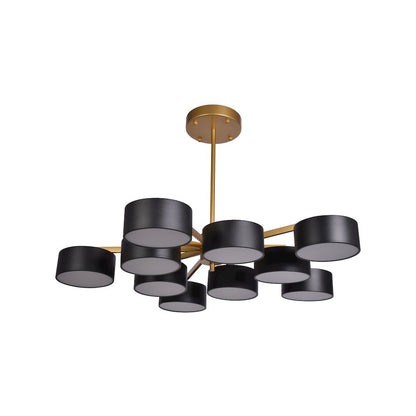 10-Light Gold LED Semi Flush Mount With Black Shades And White Frosted Diffusers