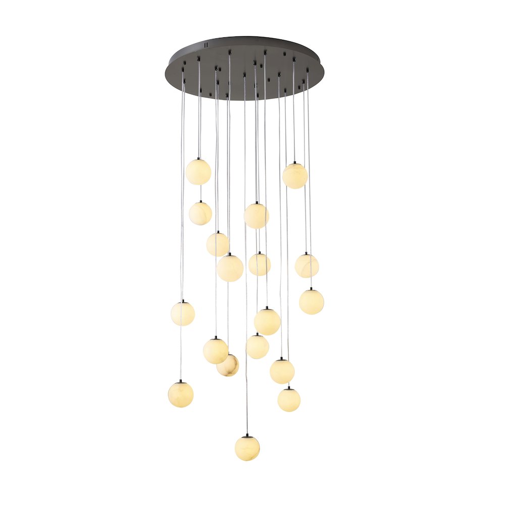 18-Light Black Stainless Steel Chandelier With Alabaster Pendants