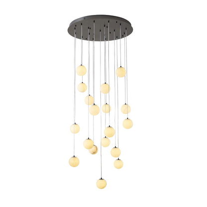 18-Light Black Stainless Steel Chandelier With Alabaster Pendants