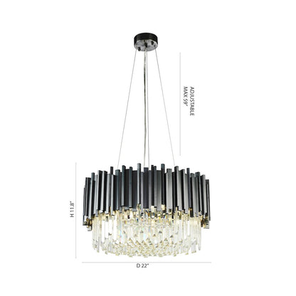 8-Light Black Stainless Steel Chandelier With Clear Crystals