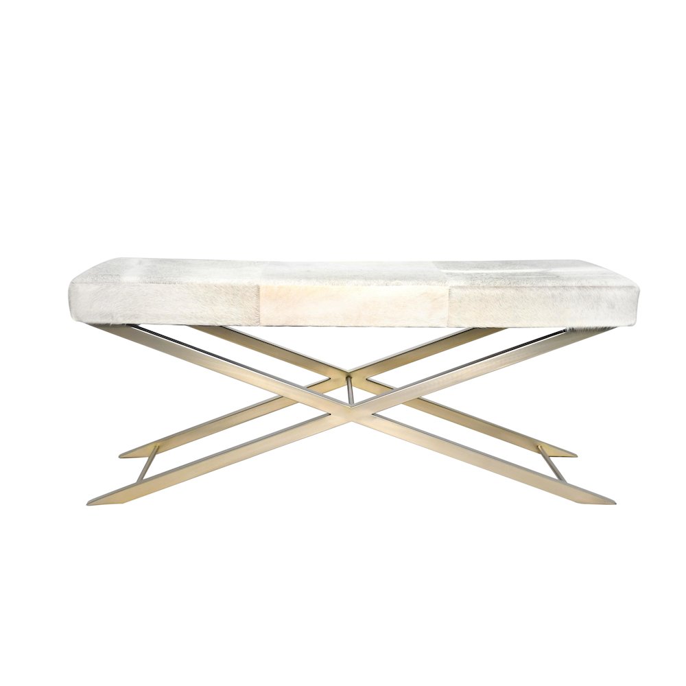 Gold Stainless Steel Bench With Grey Hairline Leather