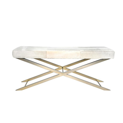Gold Stainless Steel Bench With Grey Hairline Leather