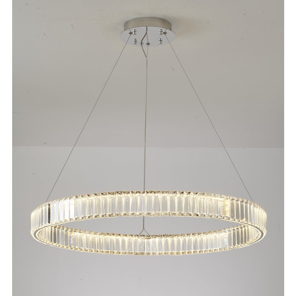 1-Light Chrome Steel LED Chandelier With Crystals
